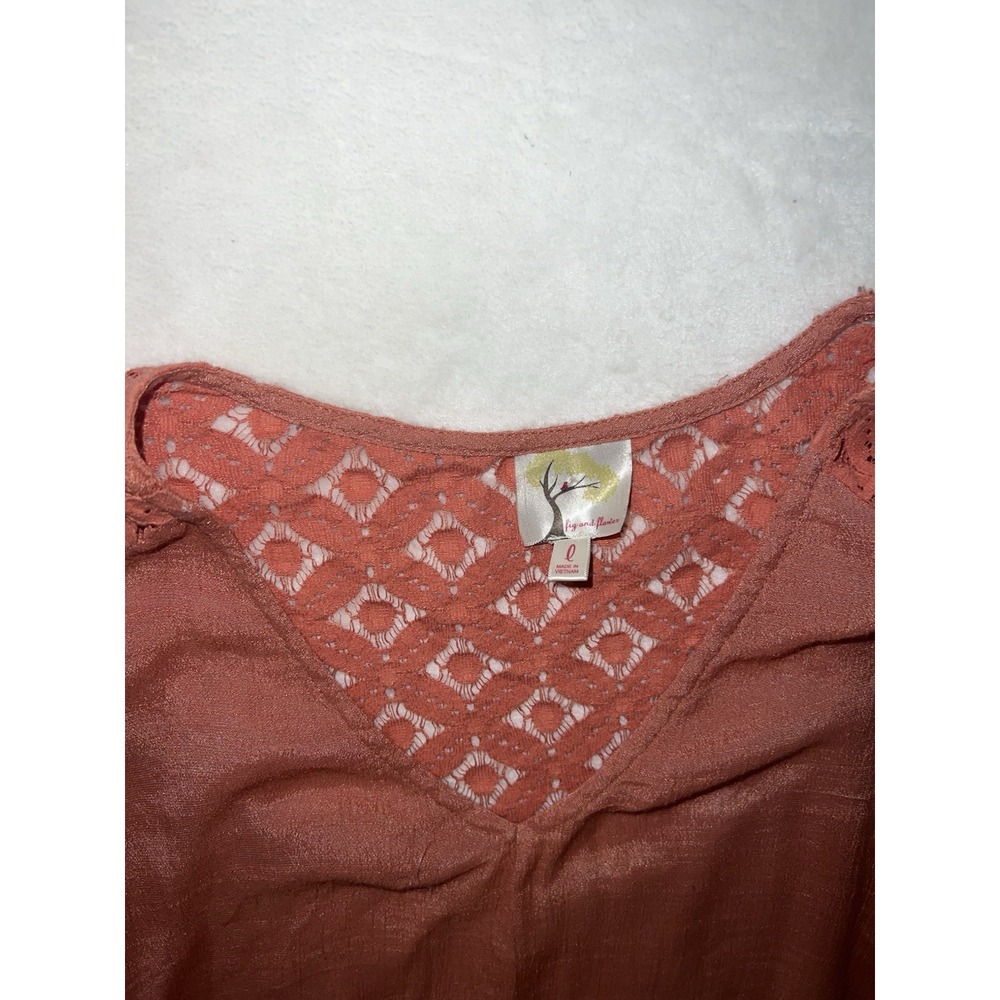 Anthropologie Fig Flower Women's Large Blouse‎ Orange Geometric Bell Sleeve Boho - Picture 2 of 7